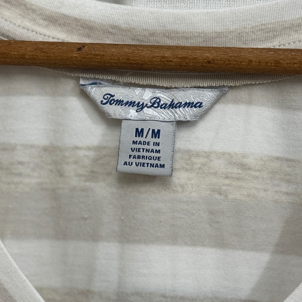 Tommy Bahama Women's Striped V-Neck Short Sleeve Tee Beige White Medium M - Picture 3 of 6